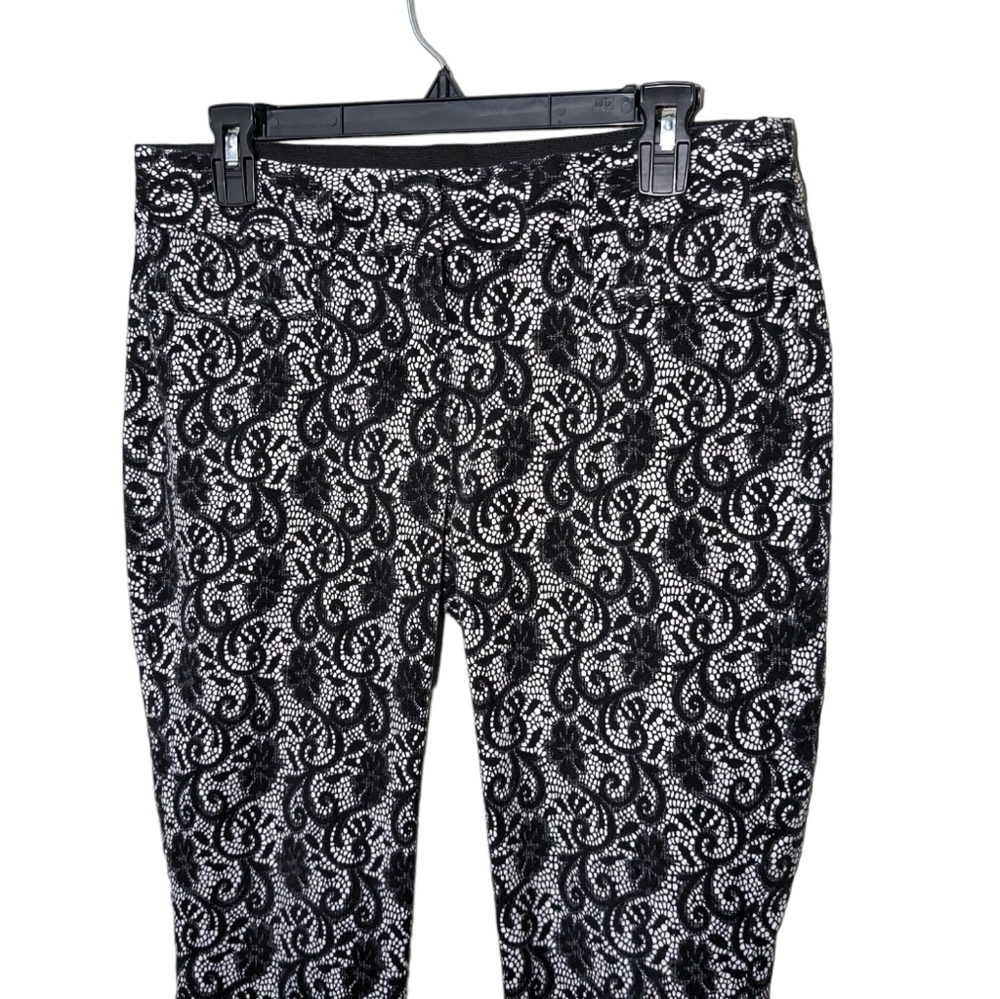 CANDIE'S Audrey Ankle Cropped 11 Paisley Black Silver Gray Casual Pants Capri - Picture 3 of 6